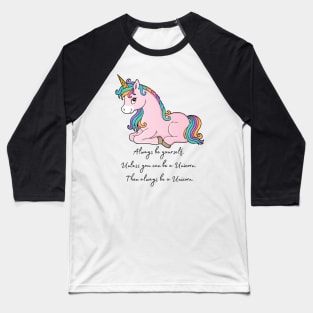 Cute Little Unicorn With Rainbow Hair Baseball T-Shirt